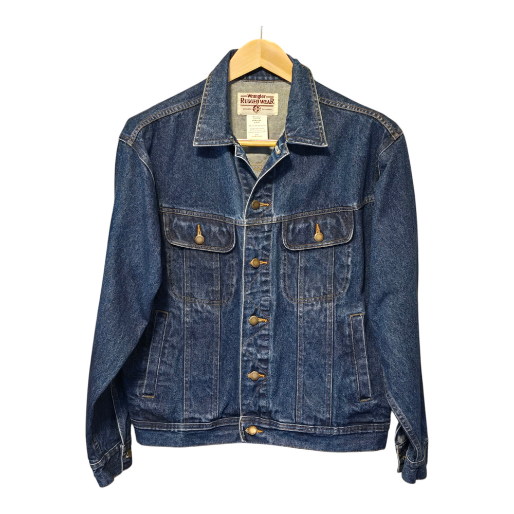 Wrangler Rugged Wear Jacket Mens Size Large Blue Jean Denim Trucker Streetwear